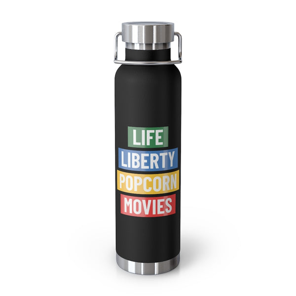 Life Liberty Popcorn Movies Black Stainless Steel Water Bottle